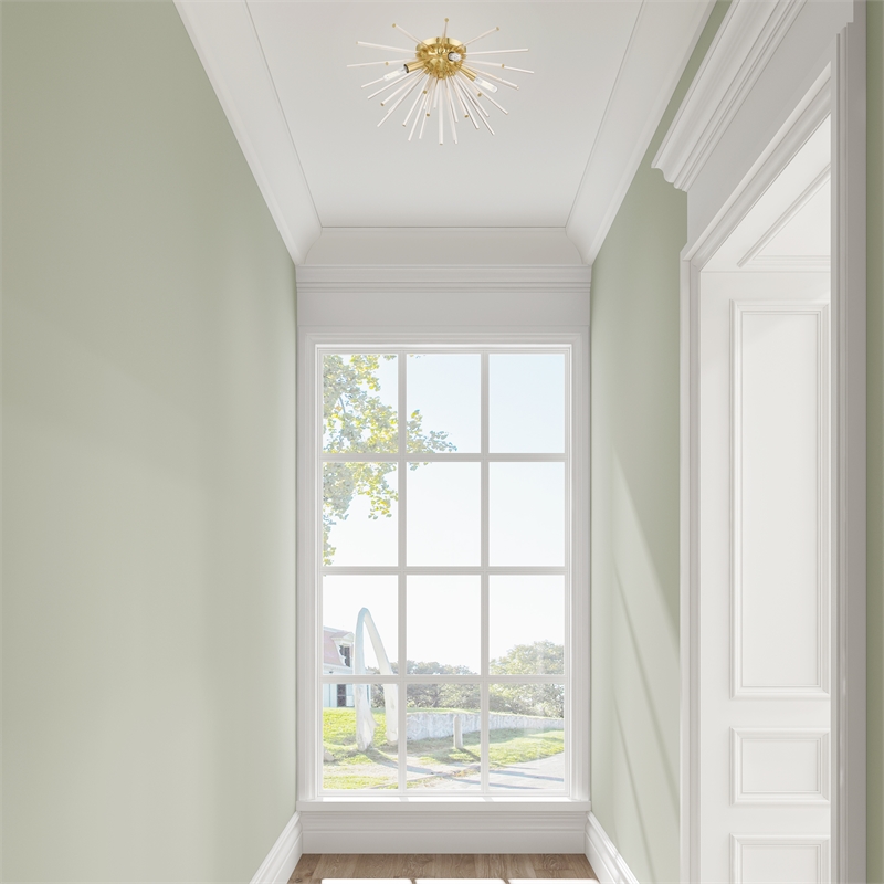 Beaumont Lane Mid-Century 4-Light Mid-Century Metal Ceiling Mount in Satin Brass