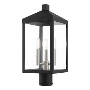 Beaumont Lane Transitional 19.5&quot 3-Light Brass Outdoor Post Top Lantern in Black