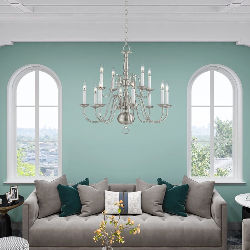 Beaumont Lane Contemporary 12 Light Brushed Nickel Chandelier