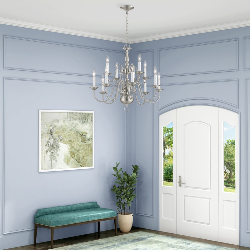 Beaumont Lane Contemporary 12 Light Brushed Nickel Chandelier