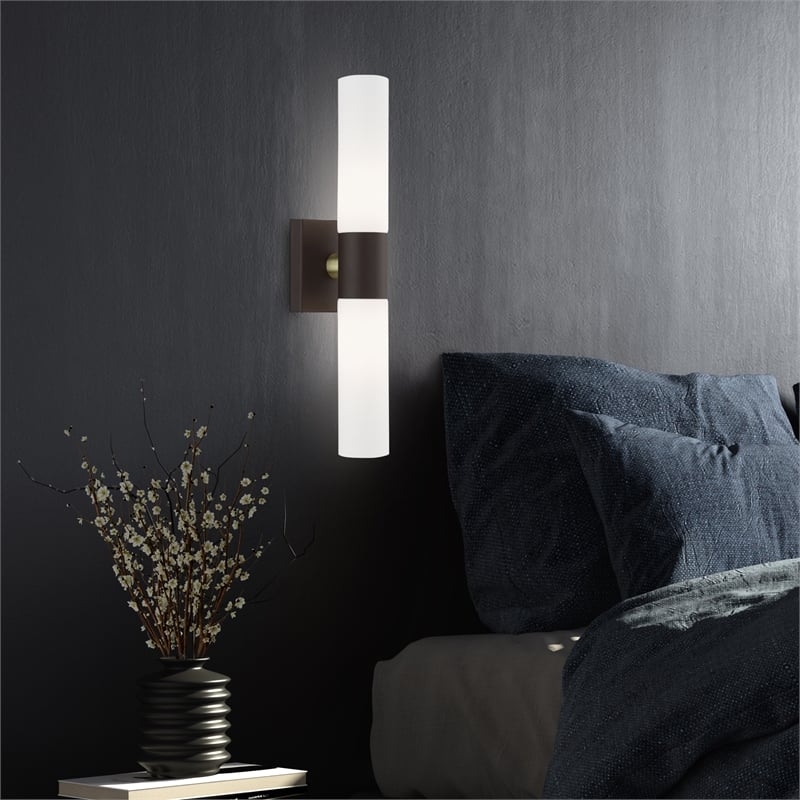 Beaumont Lane Contemporary 2-Light Twist Lock Metal ADA Vanity Sconce in Bronze