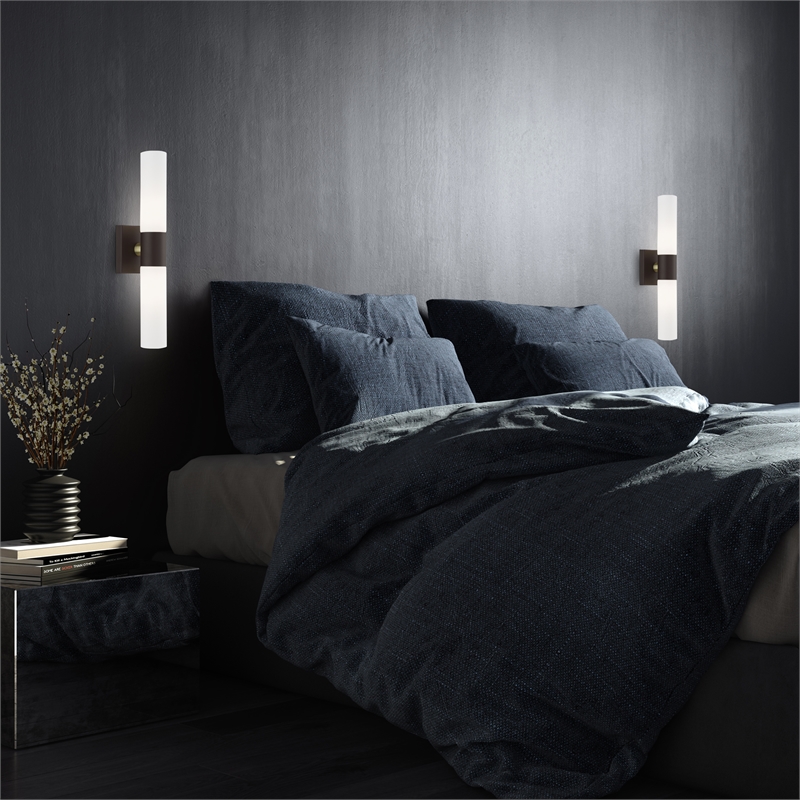 Beaumont Lane Contemporary 2-Light Twist Lock Metal ADA Vanity Sconce in Bronze