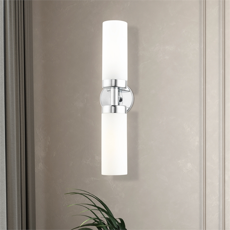 Beaumont Lane 2-Light Glass/Metal ADA Vanity Sconce in Polished Chrome