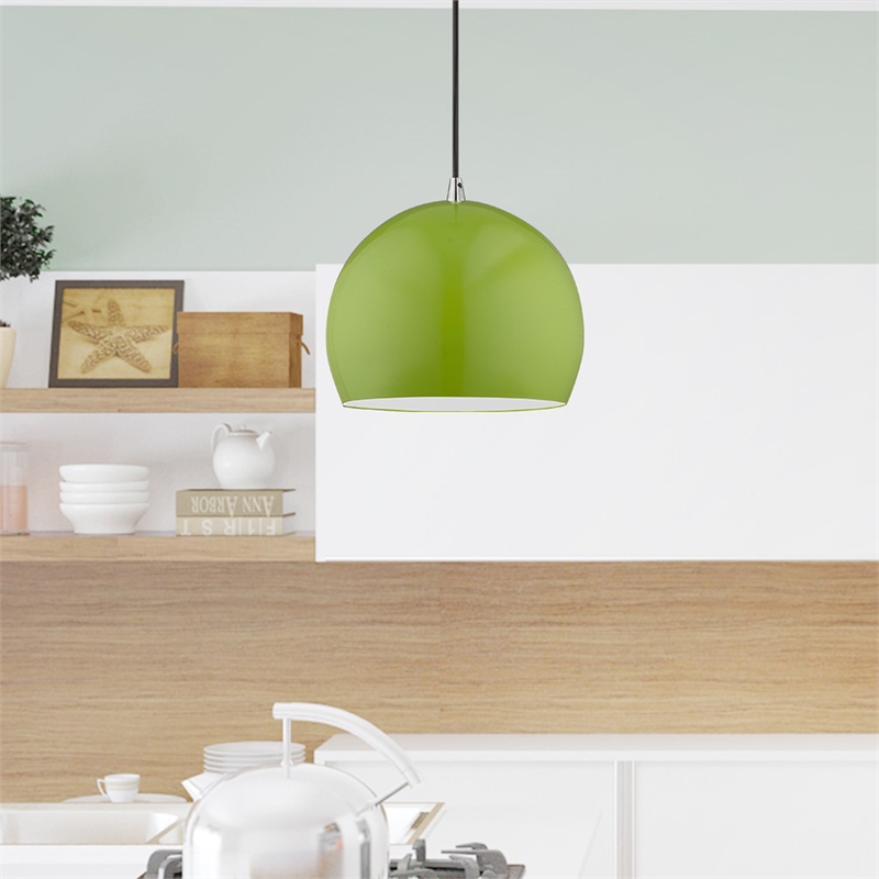 Beaumont Lane Modern 1-Light Metal Single Pendant with Shade in Apple Green