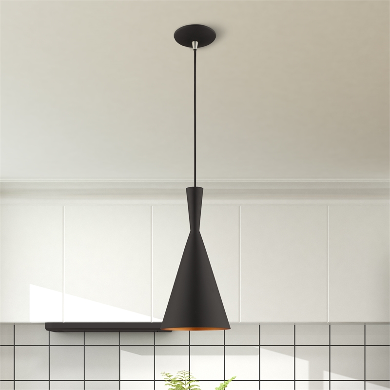 Beaumont Lane Contemporary 1-Light Metal Single Pendant in Black