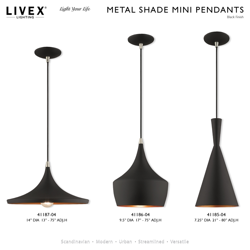 Beaumont Lane Contemporary 1-Light Metal Single Pendant in Black