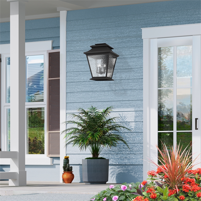 Beaumont Lane Contemporary Brass Outdoor Wall Lantern in Black