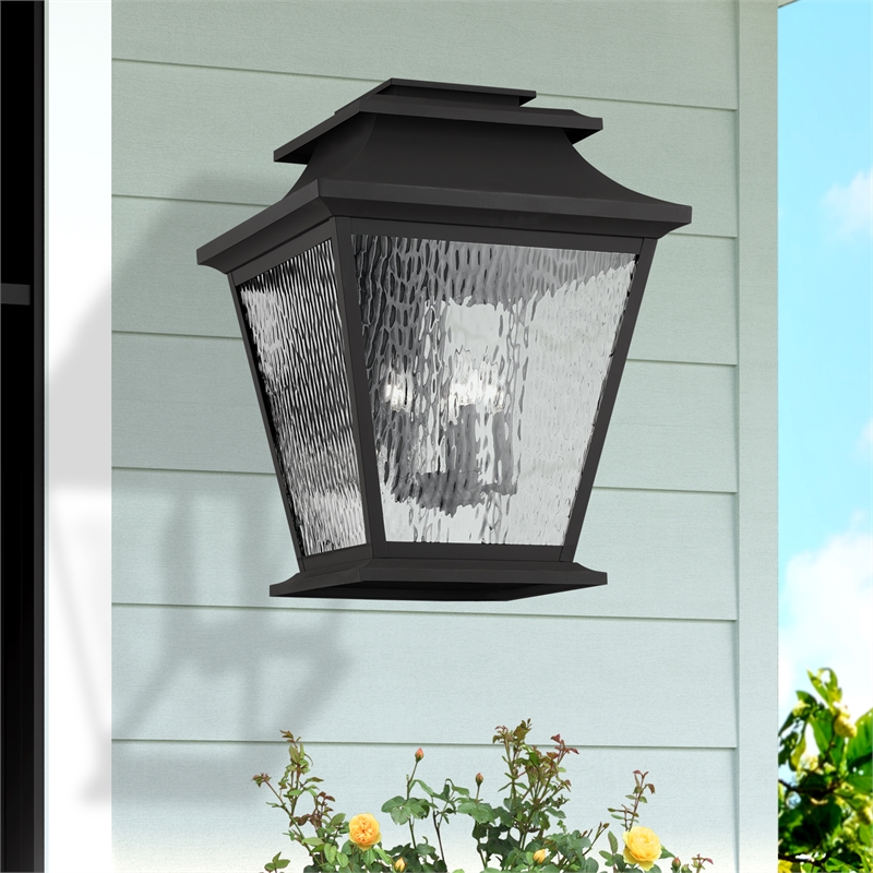 Beaumont Lane Contemporary Brass Outdoor Wall Lantern in Black