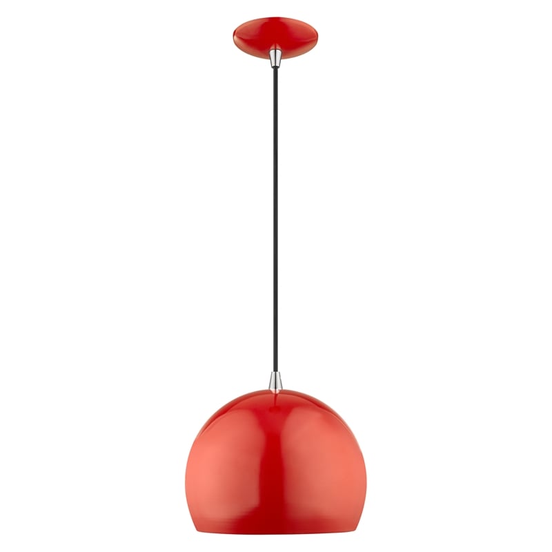 Beaumont Lane Modern 1-Light Metal Single Pendant with Shade in Shiny Red