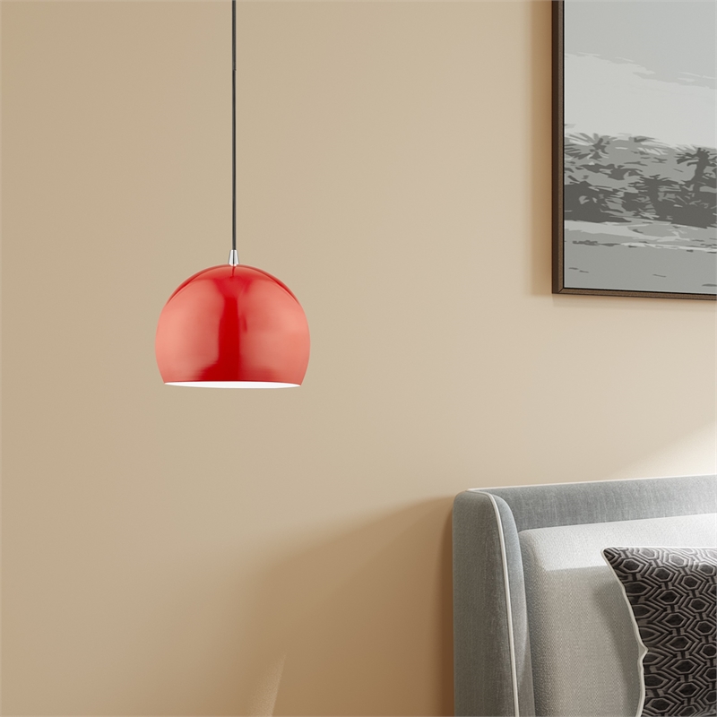 Beaumont Lane Modern 1-Light Metal Single Pendant with Shade in Shiny Red