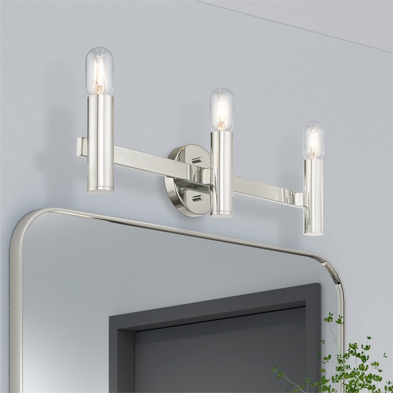 Beaumont Lane Mid-Century 3-Light Metal Bath Vanity Sconce in Polished Chrome