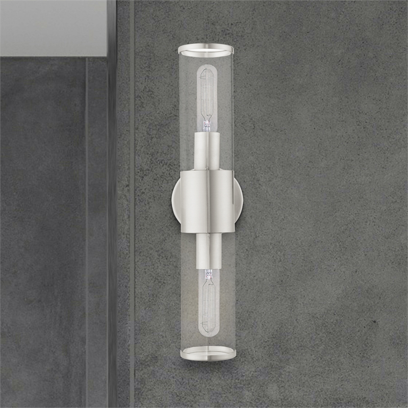 Beaumont Lane 2-Light Metal & Glass ADA Vanity Sconce in Brushed Nickel