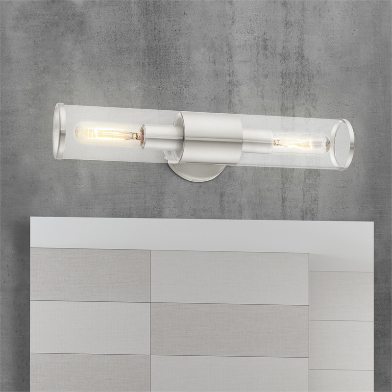 Beaumont Lane 2-Light Metal & Glass ADA Vanity Sconce in Brushed Nickel