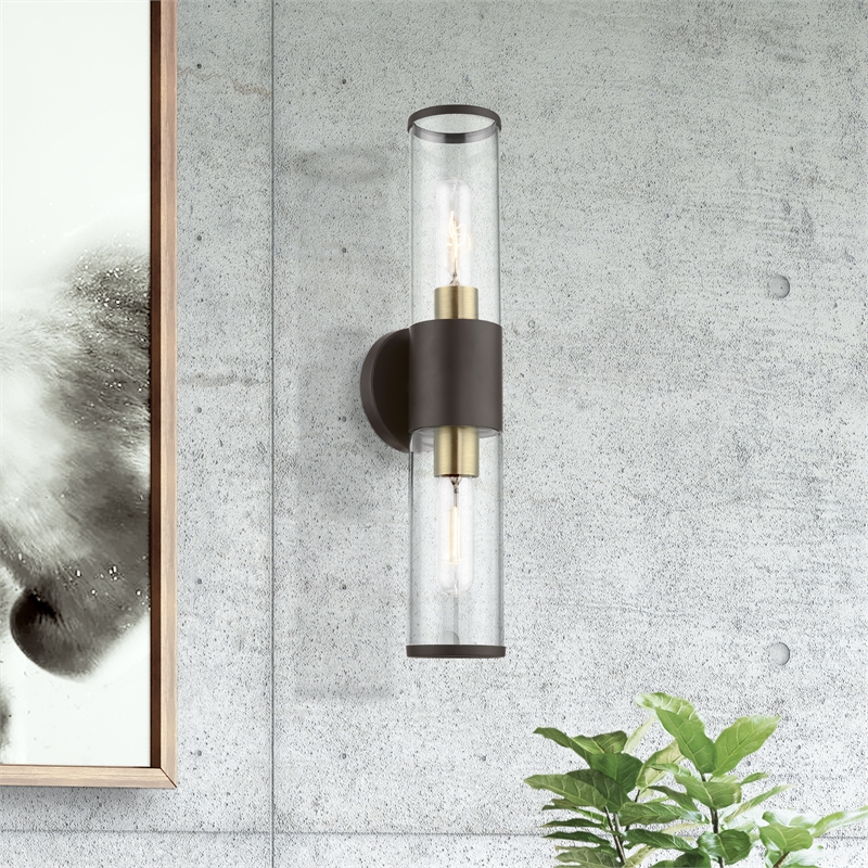 Beaumont Lane Contemporary 2-Light Metal & Glass ADA Vanity Sconce in Bronze