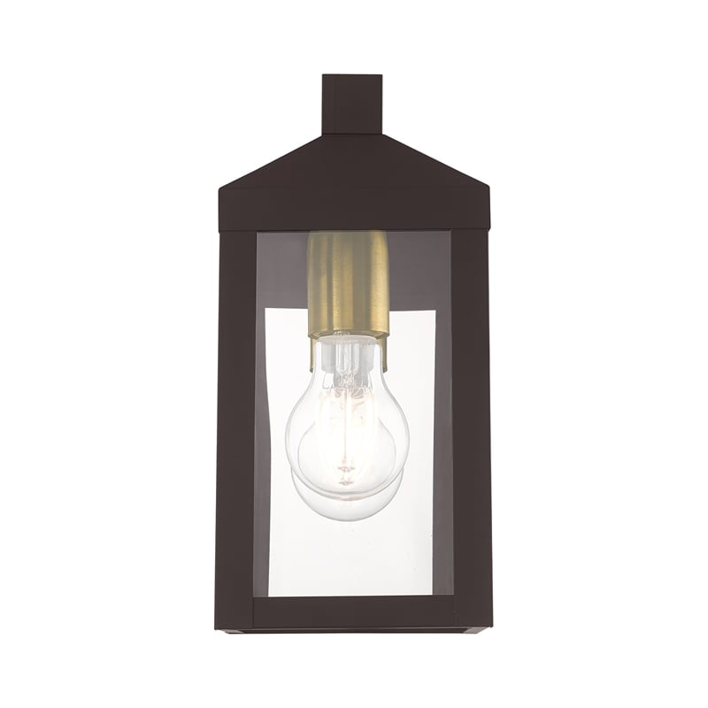 Beaumont Lane Transitional 1-Light Brass & Glass Outdoor Wall Lantern in Bronze