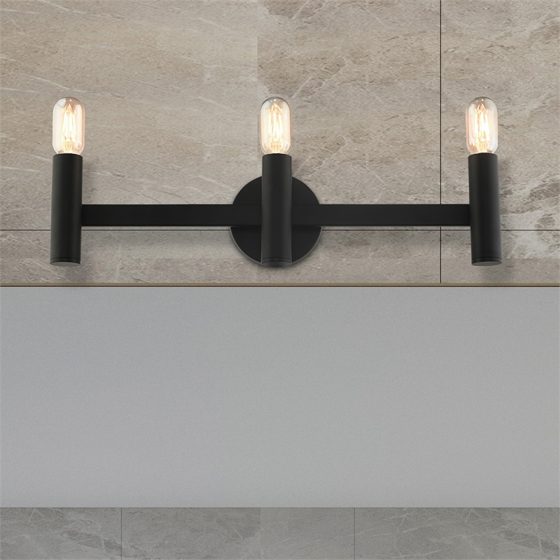 Beaumont Lane Mid-Century 3-Light Metal Bath Vanity Sconce in Black