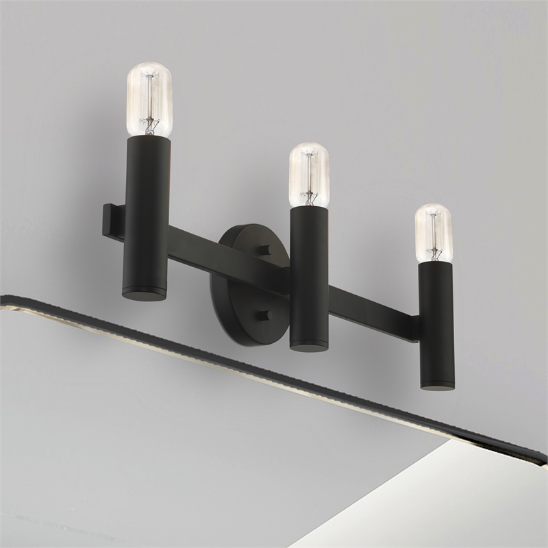 Beaumont Lane Mid-Century 3-Light Metal Bath Vanity Sconce in Black