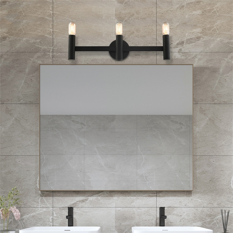 Beaumont Lane Mid-Century 3-Light Metal Bath Vanity Sconce in Black
