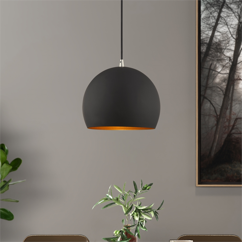 Beaumont Lane Modern 1-Light Metal Single Pendant with Shade in Black