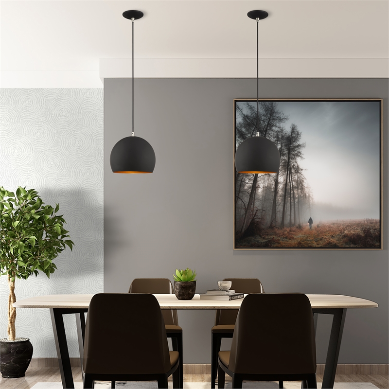 Beaumont Lane Modern 1-Light Metal Single Pendant with Shade in Black