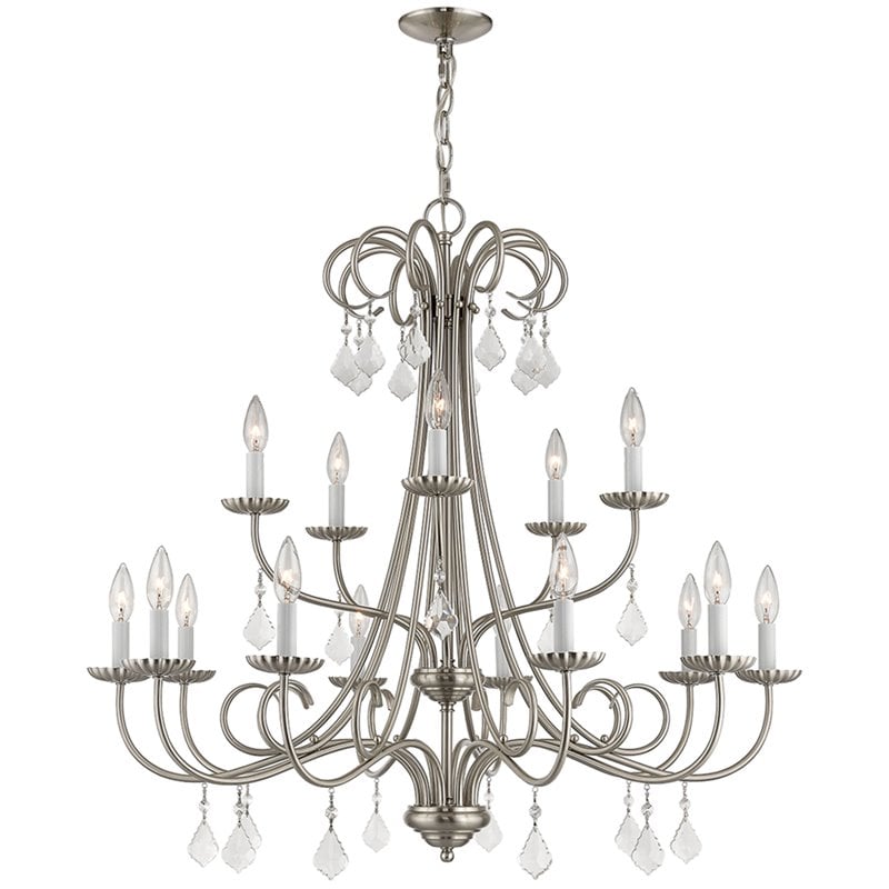 Beaumont Lane Contemporary 15 Light Foyer Chandelier in Brushed Nickel