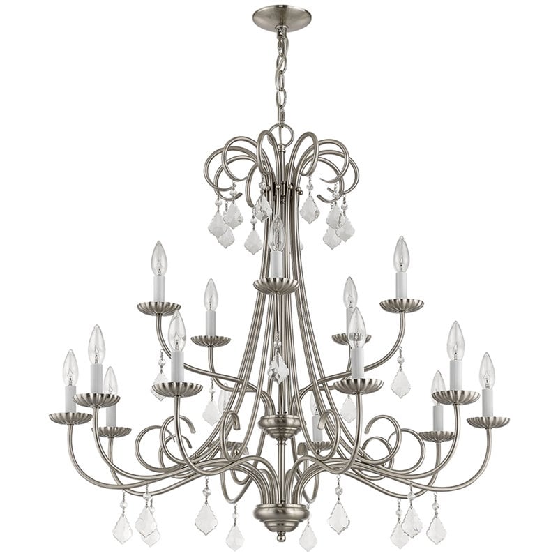 Beaumont Lane Contemporary 15 Light Foyer Chandelier in Brushed Nickel