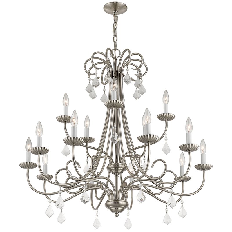 Beaumont Lane Contemporary 15 Light Foyer Chandelier in Brushed Nickel