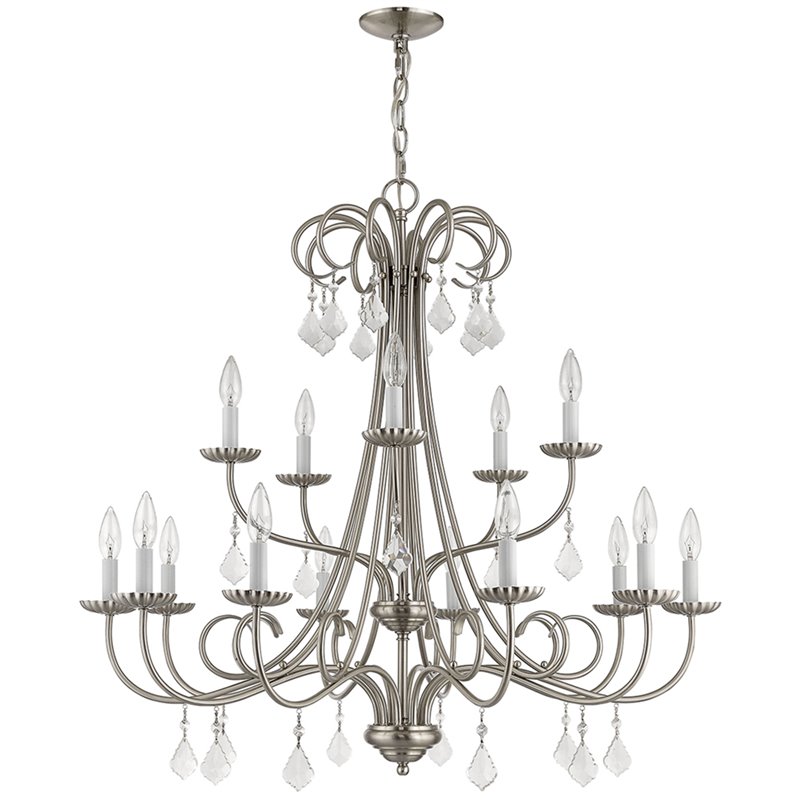 Beaumont Lane Contemporary 15 Light Foyer Chandelier in Brushed Nickel
