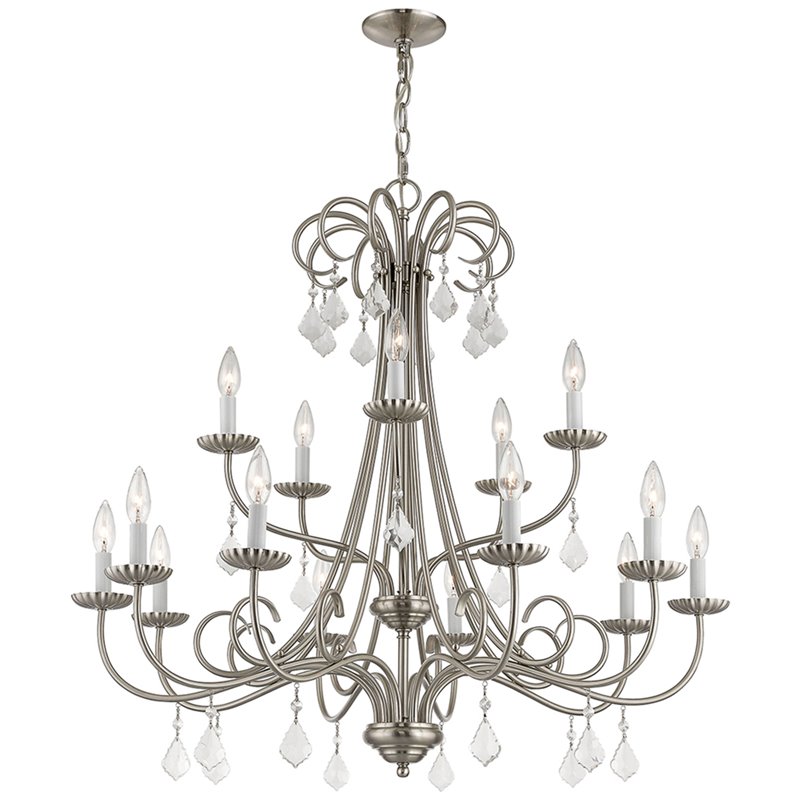 Beaumont Lane Contemporary 15 Light Foyer Chandelier in Brushed Nickel