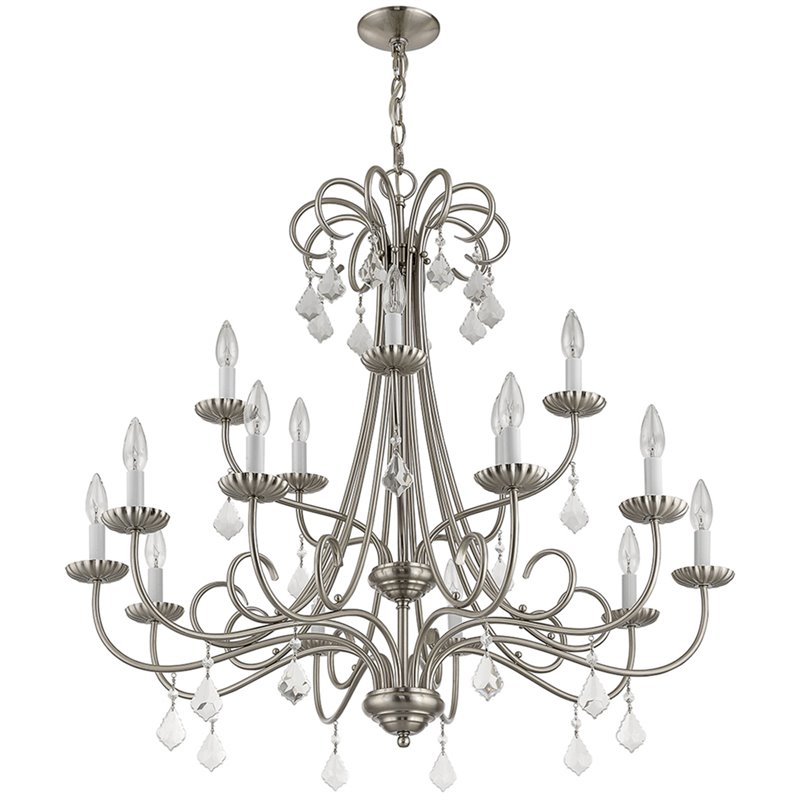 Beaumont Lane Contemporary 15 Light Foyer Chandelier in Brushed Nickel