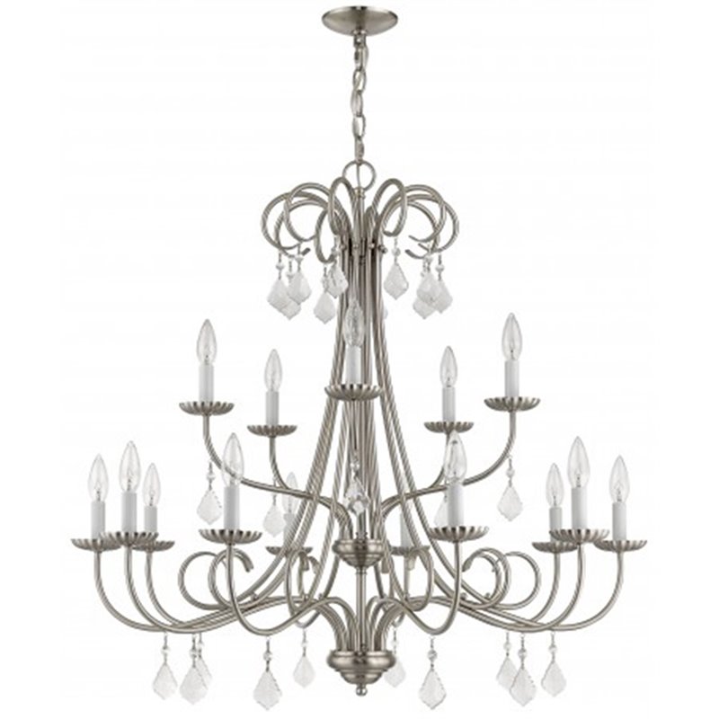Beaumont Lane Contemporary 15 Light Foyer Chandelier in Brushed Nickel