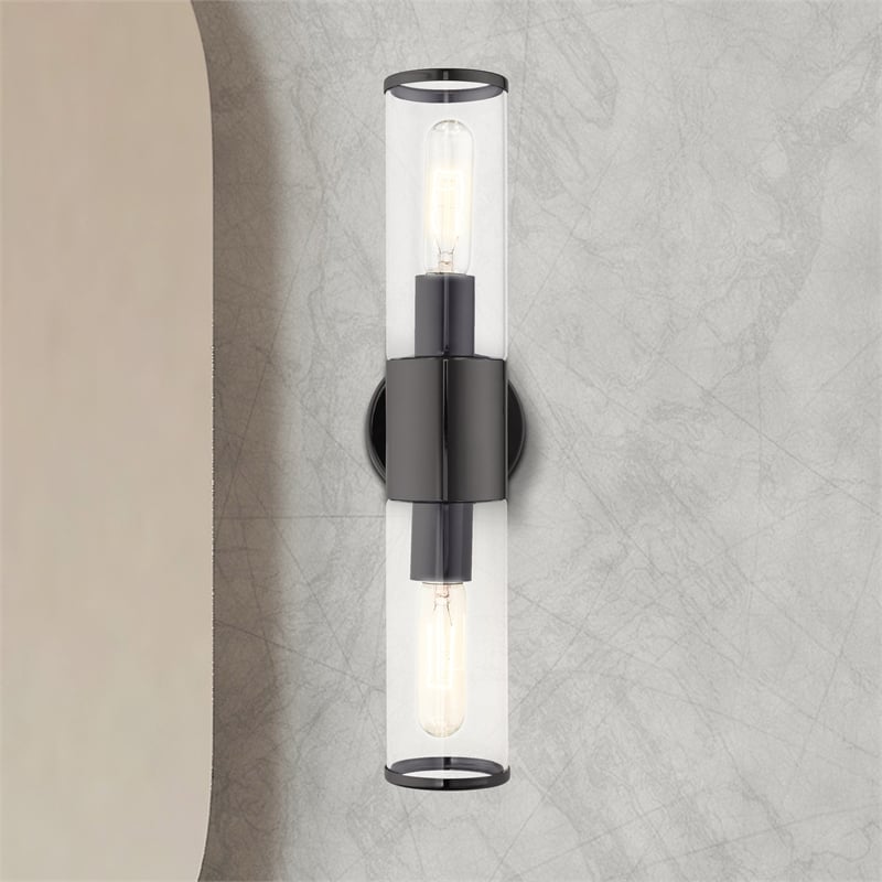Beaumont Lane 2-Light Metal & Glass ADA Vanity Sconce in Black Chrome