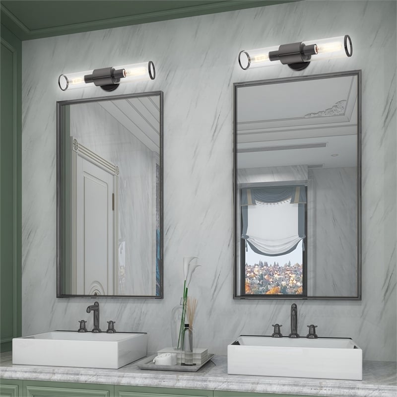 Beaumont Lane 2-Light Metal & Glass ADA Vanity Sconce in Black Chrome