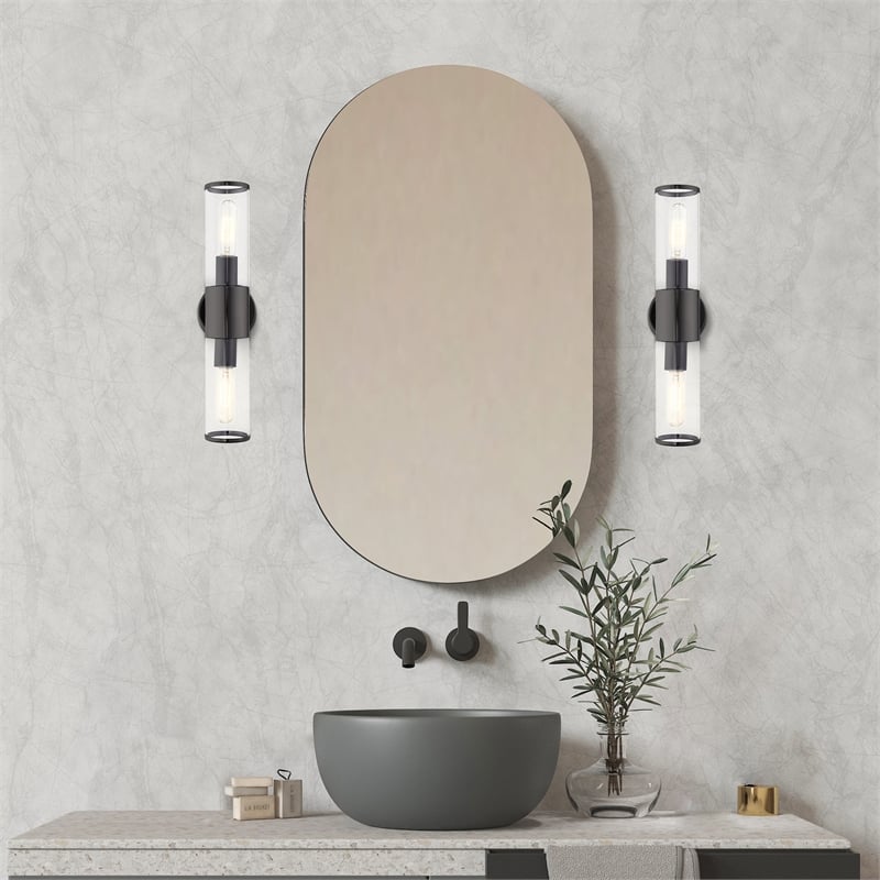 Beaumont Lane 2-Light Metal & Glass ADA Vanity Sconce in Black Chrome