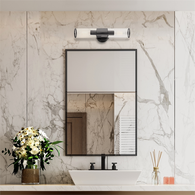 Beaumont Lane 2-Light Metal & Glass ADA Vanity Sconce in Black Chrome