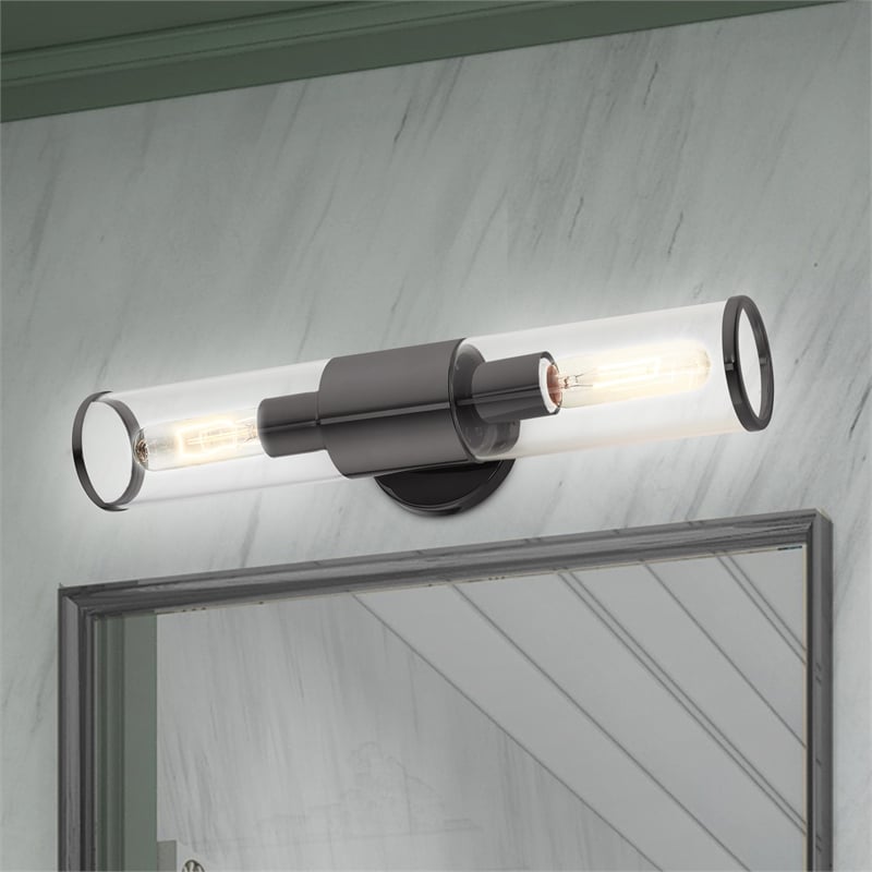 Beaumont Lane 2-Light Metal & Glass ADA Vanity Sconce in Black Chrome