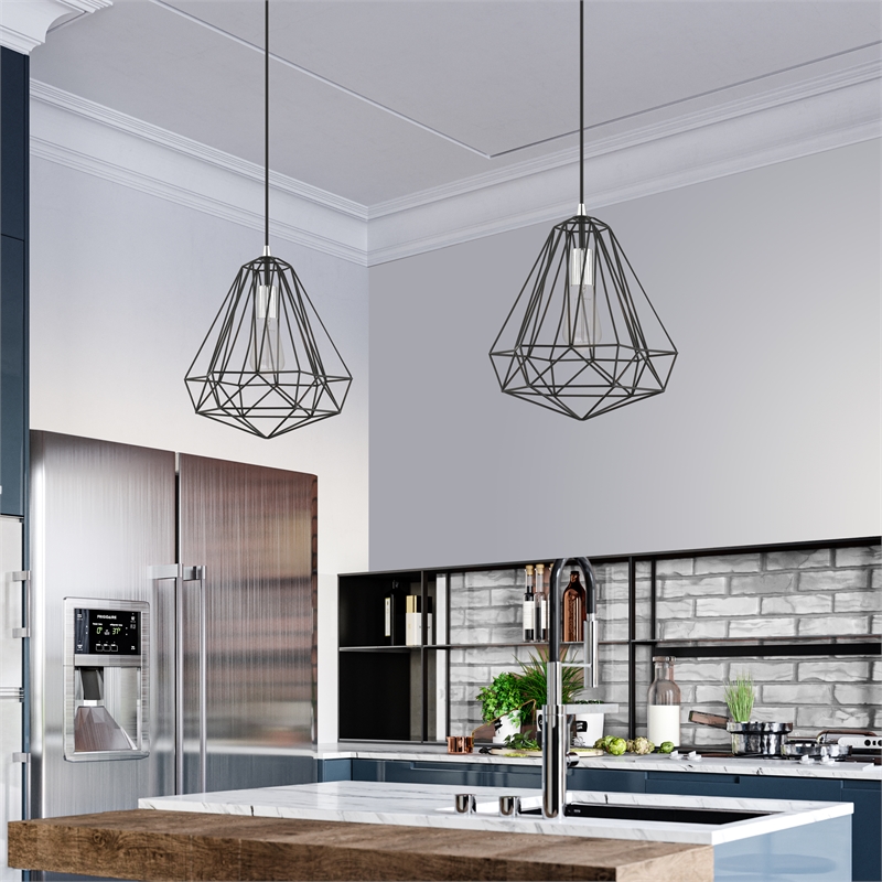 Beaumont Lane 1-Light Farmhouse Metal Single Pendant in Shiny Black