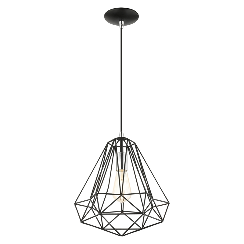 Beaumont Lane 1-Light Farmhouse Metal Single Pendant in Shiny Black