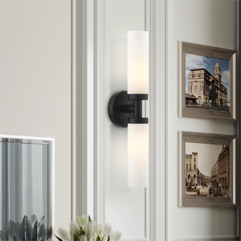 Beaumont Lane Contemporary 2-Light Glass & Metal ADA Vanity Sconce in Black