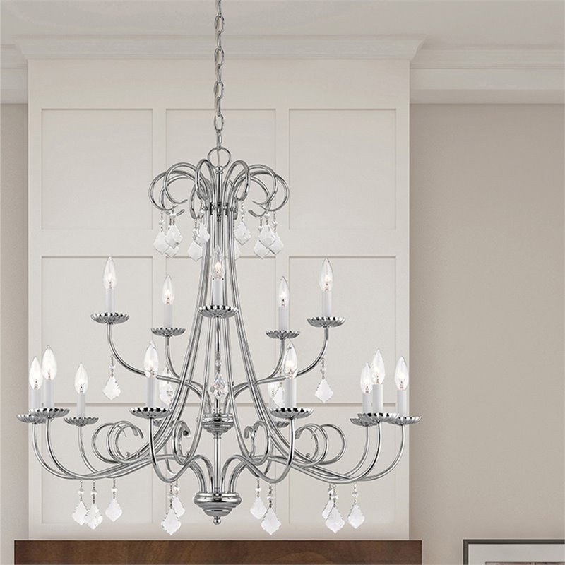Beaumont Lane Contemporary 15 Light Foyer Chandelier in Polished Chrome