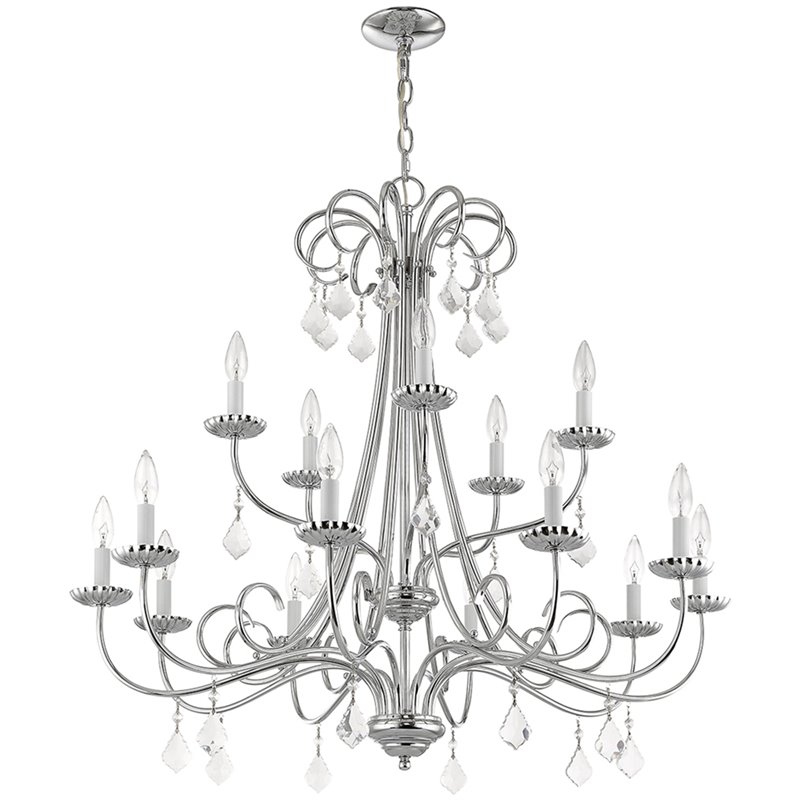 Beaumont Lane Contemporary 15 Light Foyer Chandelier in Polished Chrome