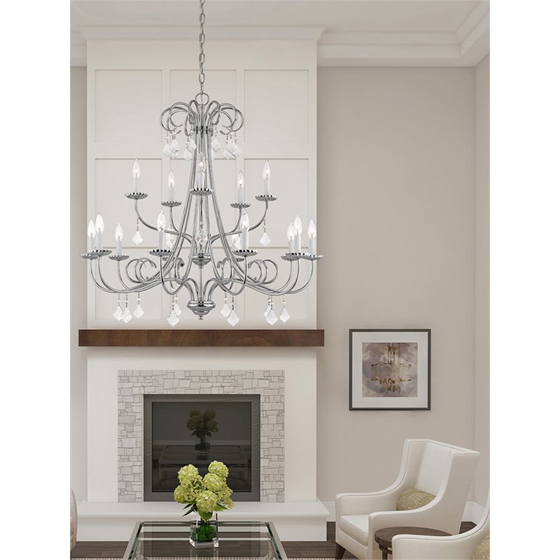 Beaumont Lane Contemporary 15 Light Foyer Chandelier in Polished Chrome