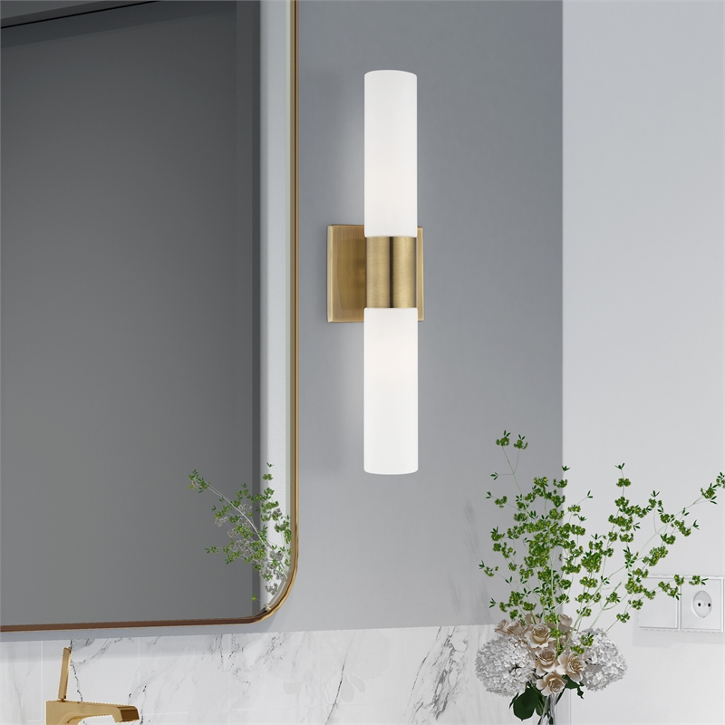 Beaumont Lane 2-Light Twist Lock Metal Vanity Lighting in Antique Brass