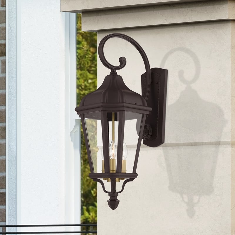 Beaumont Lane Contemporary 3 Light Outdoor Wall Lantern in Bronze