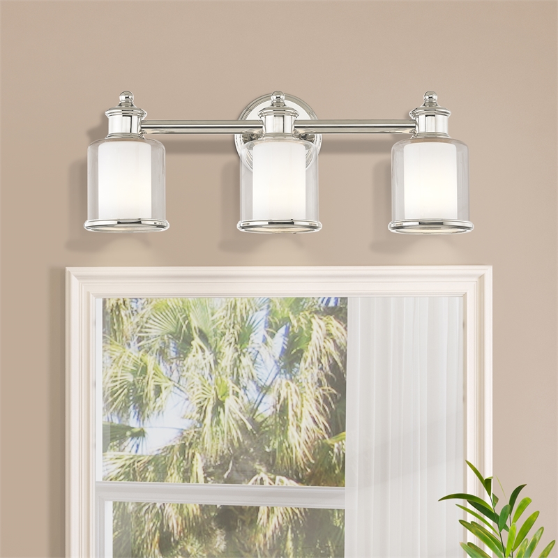 Beaumont Lane Transitional 3-Light Metal & Glass Bath Light in Polished Nickel