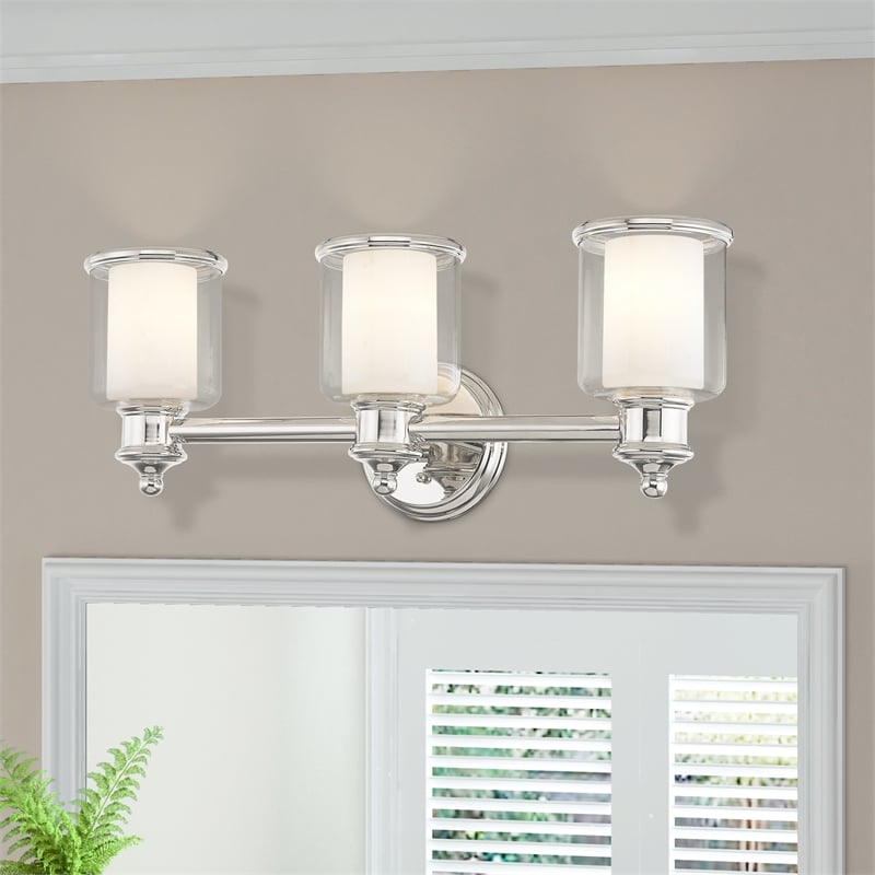 Beaumont Lane Transitional 3-Light Metal & Glass Bath Light in Polished Nickel