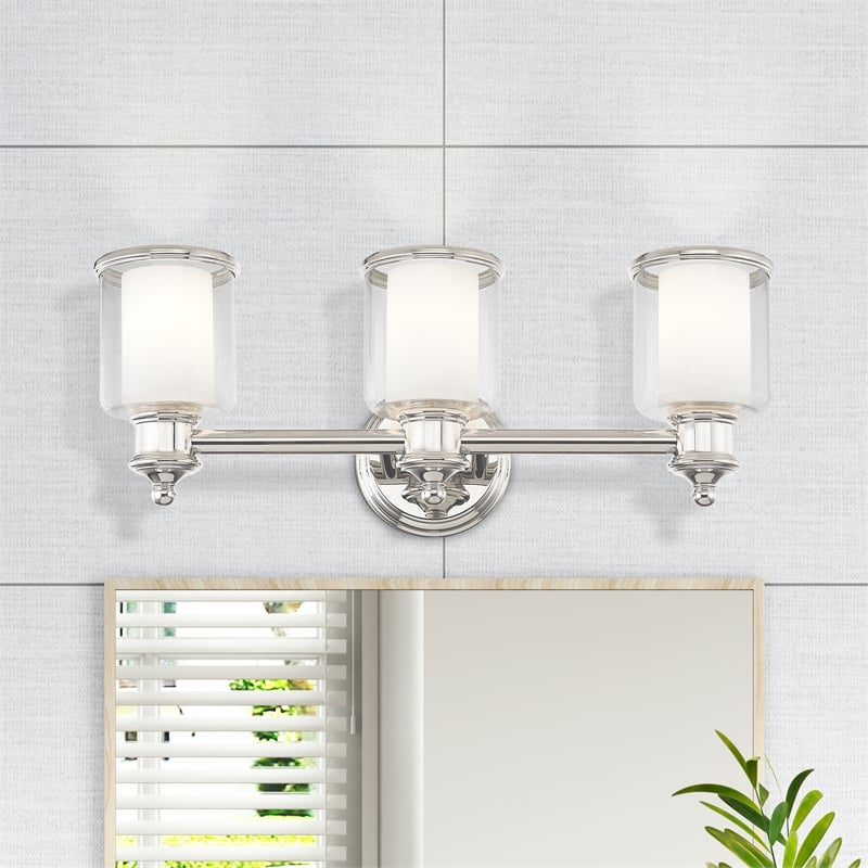 Beaumont Lane Transitional 3-Light Metal & Glass Bath Light in Polished Nickel