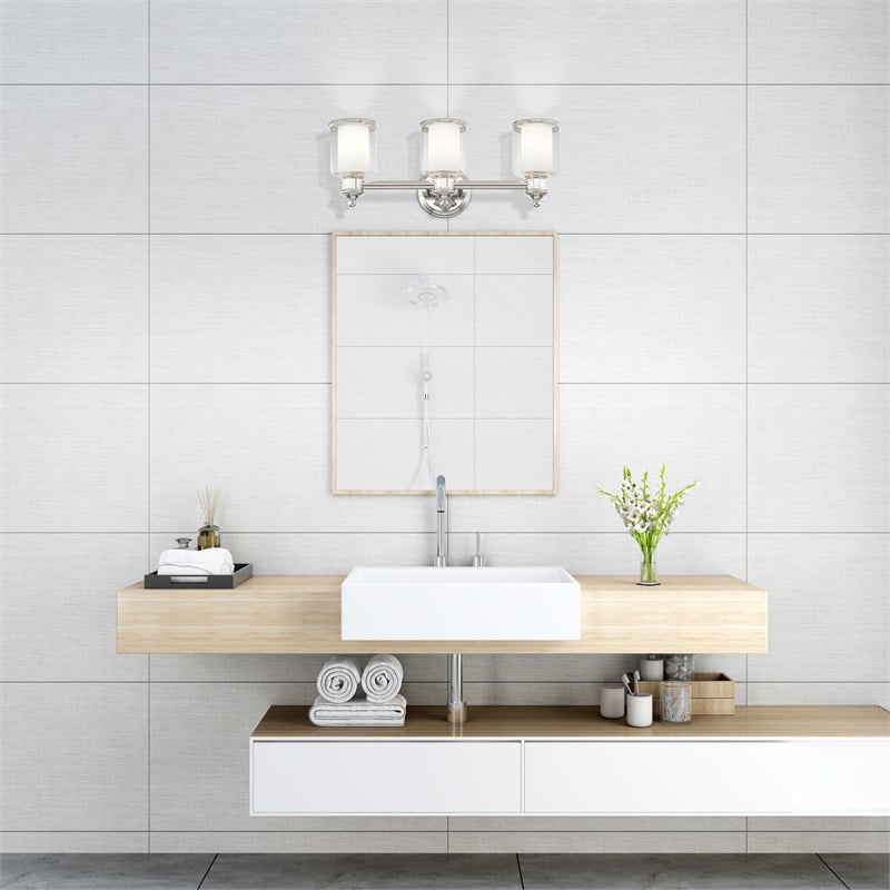 Beaumont Lane Transitional 3-Light Metal & Glass Bath Light in Polished Nickel