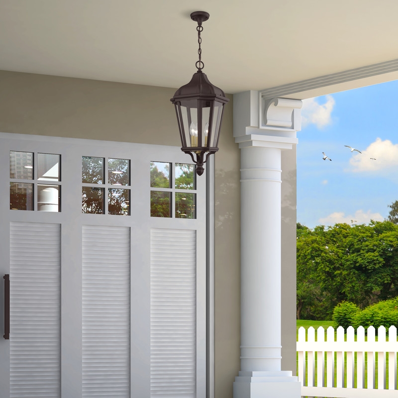 Beaumont Lane Contemporary 3 Light Outdoor Hanging Lantern in Bronze