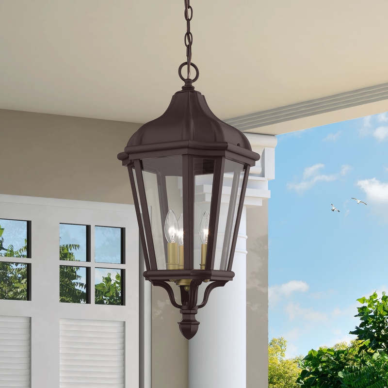 Beaumont Lane Contemporary 3 Light Outdoor Hanging Lantern in Bronze